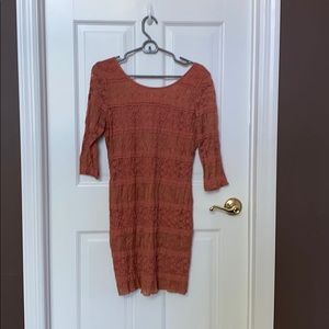 Burnt Orange Lace Body Con Dress